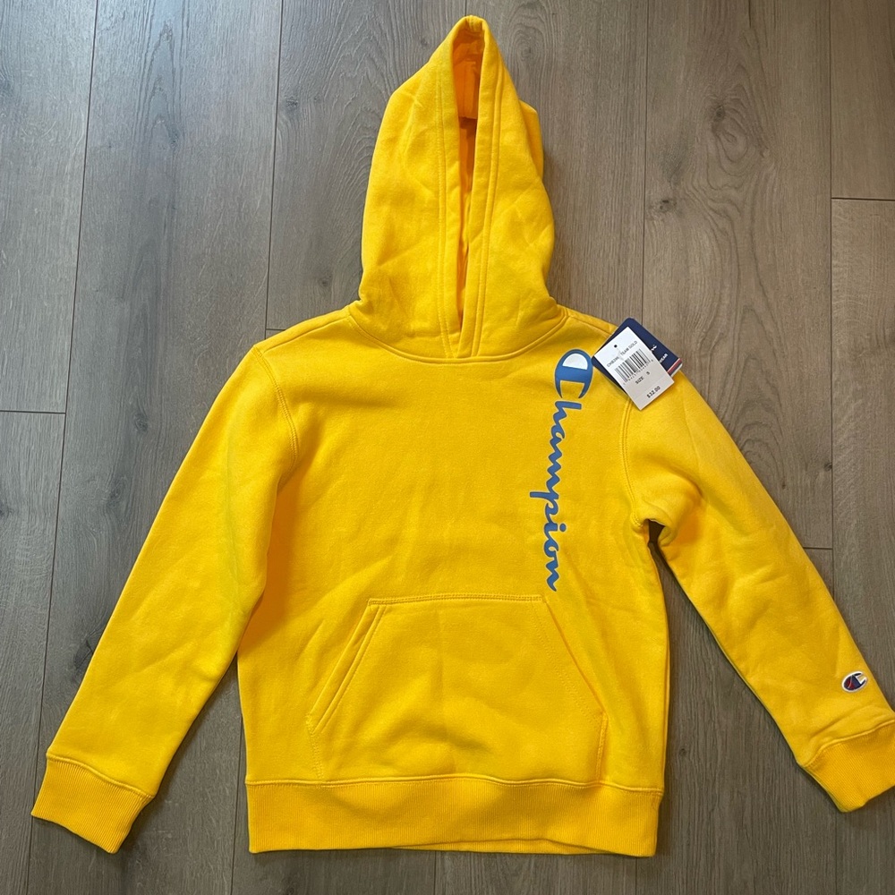 Champion Yellow Hoodie with Blue Logo